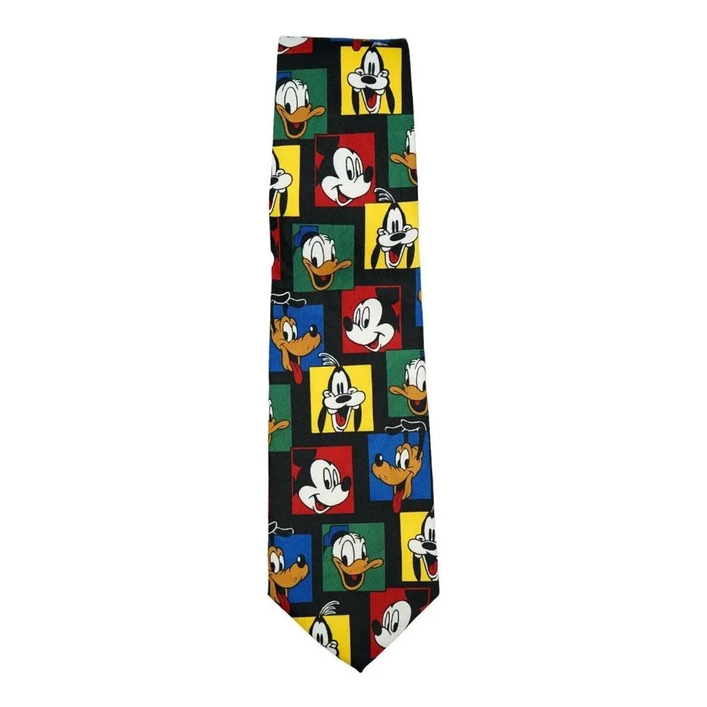 Mickey Unlimited Mickey Mouse Pluto Goofy Donald‎ Silk Tie Necktie Vintage 90s